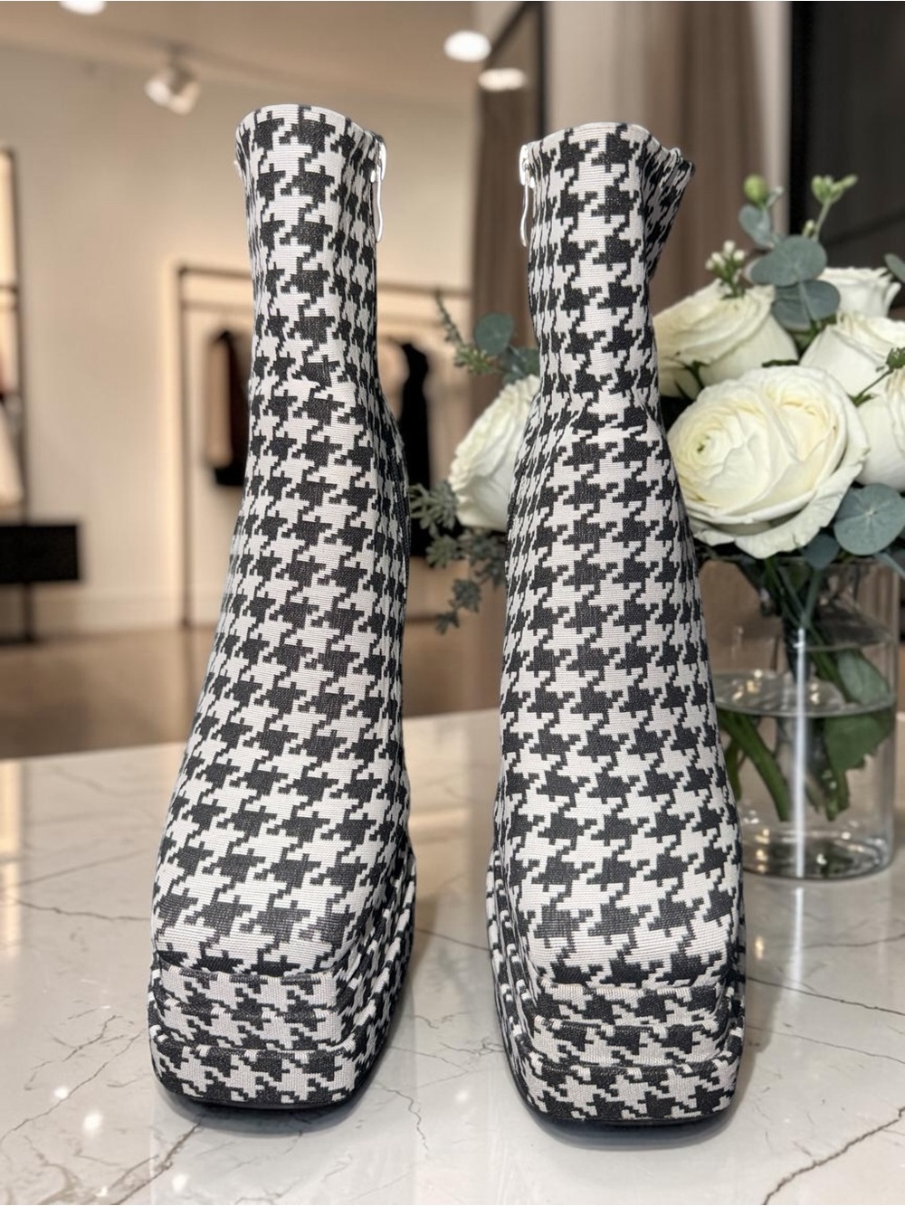 Azalea Wang Houndstooth Platform Ankle Boots Size 8 Statement Heels - Picture 5 of 7